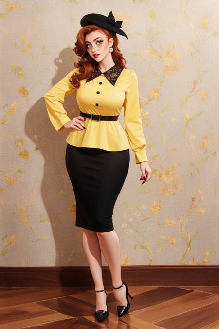 Retro Yellow Blouse Black Pencil Skirt v1.0 Stable Diffusion LoRA Civitai
